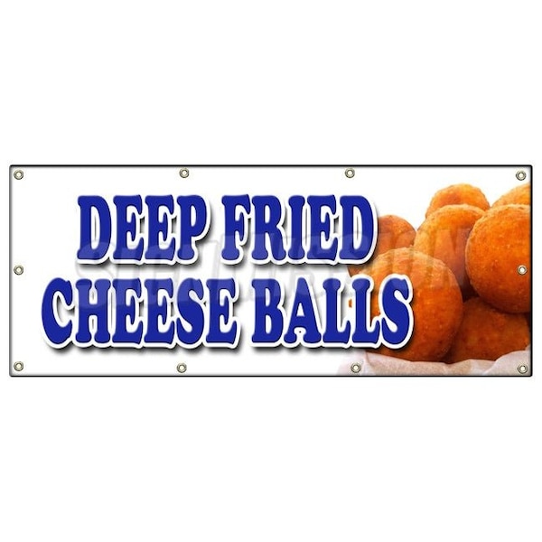 DEEP FRIED CHEESE BALLS BANNER SIGN beer battered on a stick cheddar